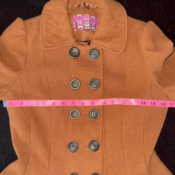 next Camel Brown Tan Button Up Flare Waist Peacoat Jacket Women's Size 6 - Picture 5 of 7